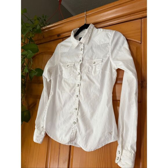 American Eagle Outfitters White Western Snap Button Shirt – Women’s P Small - Picture 3 of 10
